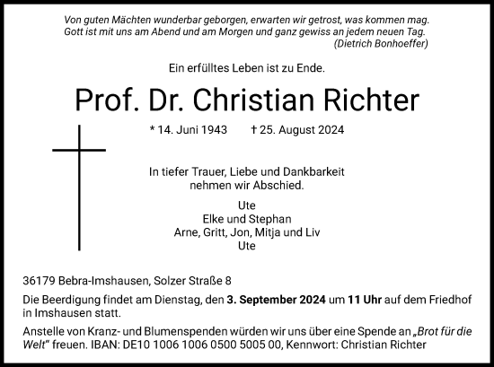 Todesanzeige von Christian Richter von HNAHNA