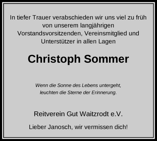 Todesanzeige von Christoph Sommer von HNA