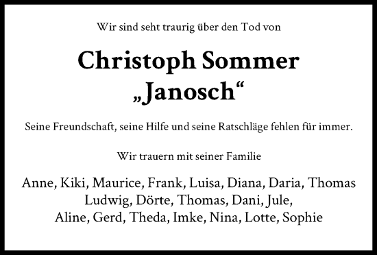 Todesanzeige von Christoph Sommer von HNA
