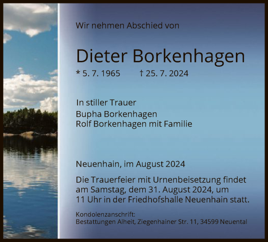 Todesanzeige von Dieter Borkenhagen von HNAHNA