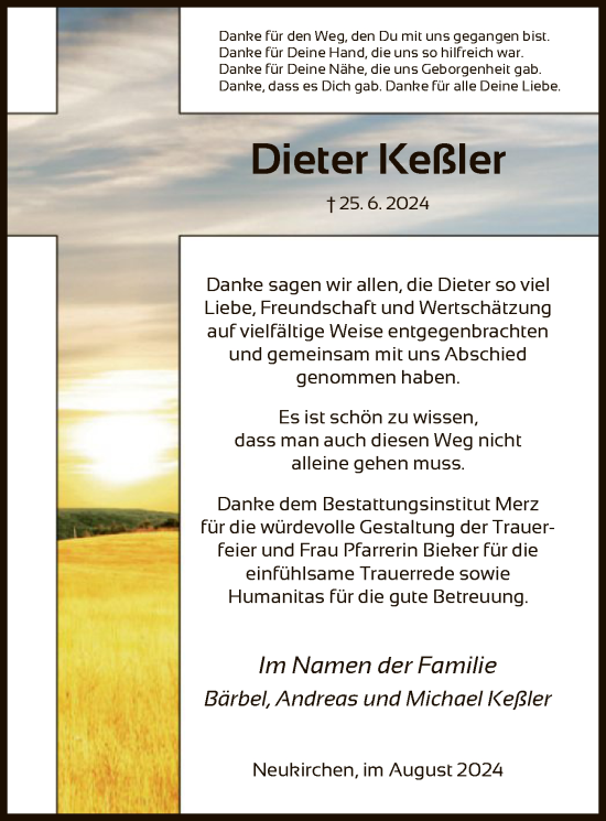 Todesanzeige von Dieter Keßler von HNA