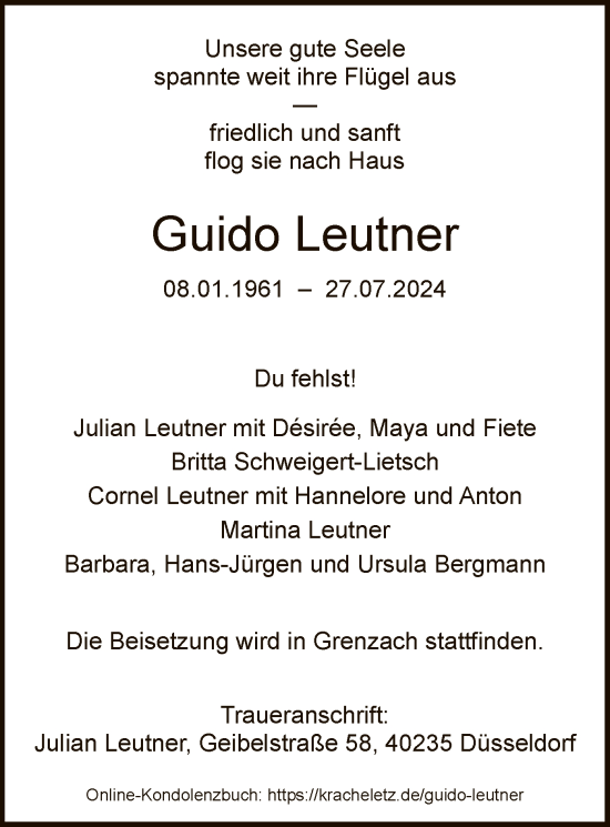Todesanzeige von Guido Leutner von HNAHNAHNA