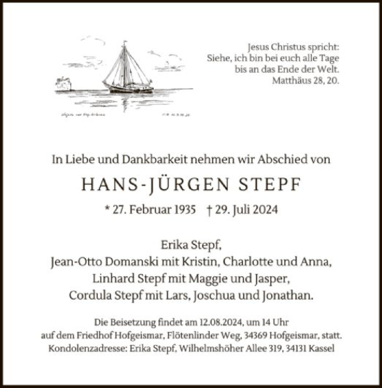Todesanzeige von Hans-Jürgen Stepf von HNAHNA