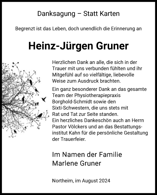 Todesanzeige von Heinz-Jürgen Gruner von HNA