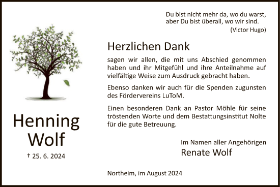 Todesanzeige von Henning Wolf von HNA