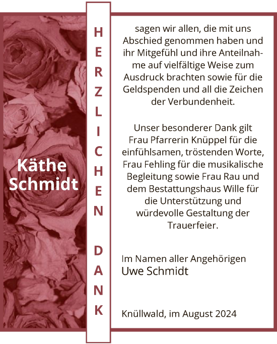 Todesanzeige von Käthe Schmidt von HNA