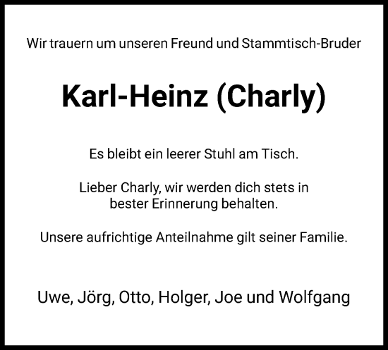 Todesanzeige von Karl-Heinz  von HNA