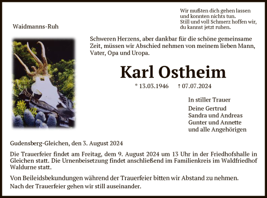 Todesanzeige von Karl Ostheim von HNA