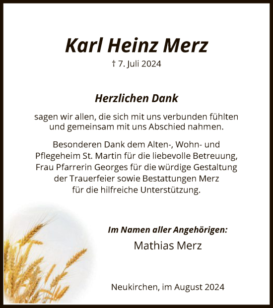 Todesanzeige von Karl Heinz Merz von HNA