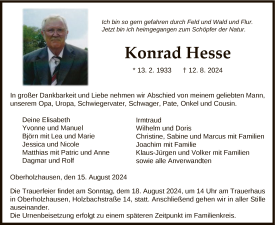 Todesanzeige von Konrad Hesse von HNA