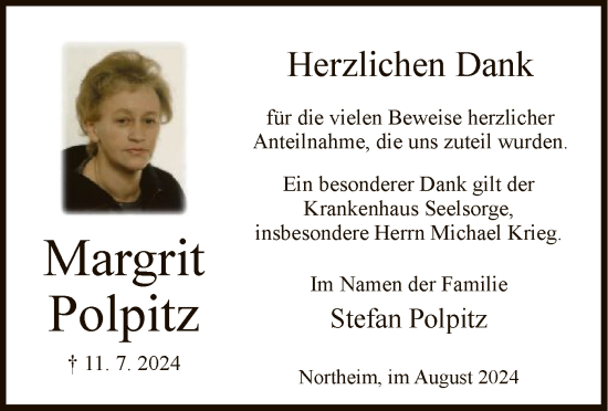 Todesanzeige von Margrit Polpitz von HNA