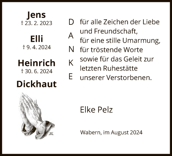 Todesanzeige von Nachruf Dickhaut von HNA