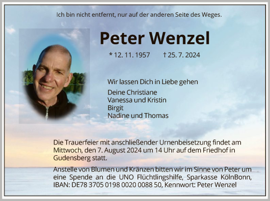 Todesanzeige von Peter Wenzel von HNA