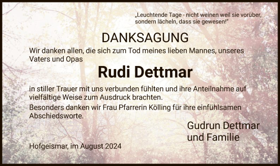Todesanzeige von Rudi Dettmar von HNA