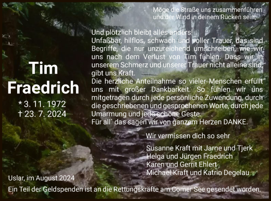Todesanzeige von Tim Fraedrich von HNA