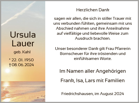 Todesanzeige von Ursula Lauer von HNA