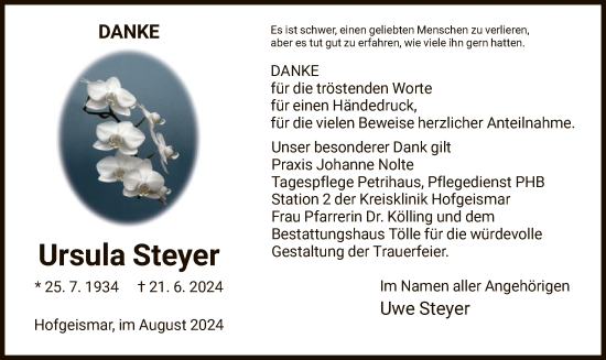 Todesanzeige von Ursula Steyer von HNA