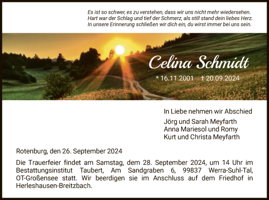 Todesanzeige von Celina Schmidt von HNA