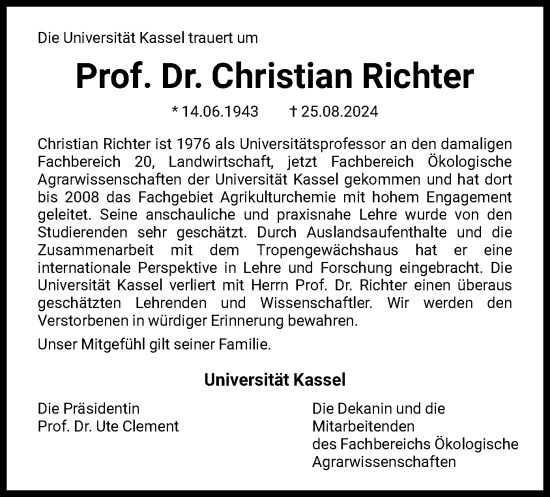 Todesanzeige von Christian Richter von HNA