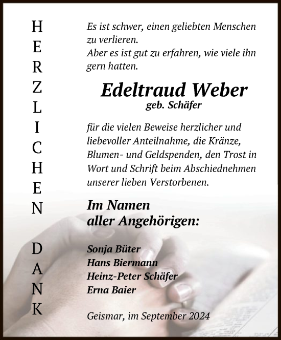 Todesanzeige von Edeltraud Weber von HNA