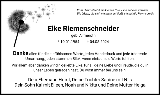 Todesanzeige von Elke Riemenschneider von HNA