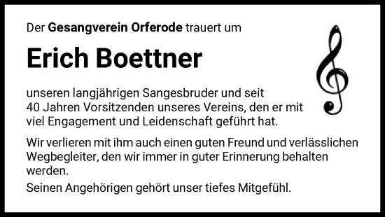 Todesanzeige von Erich Boettner von HNA