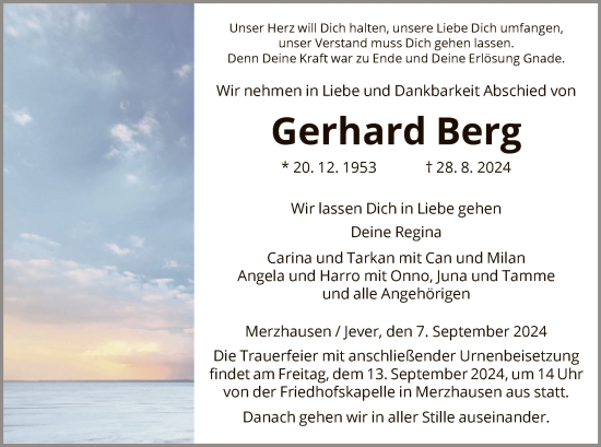 Todesanzeige von Gerhard Berg von HNA