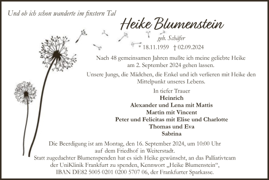 Todesanzeige von Heike Blumenstein von HNA