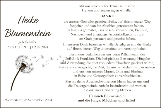 Todesanzeige von Heike Blumenstein von HNA