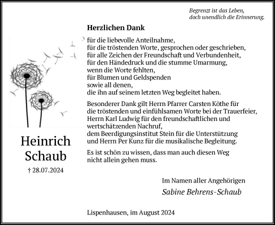 Todesanzeige von Heinrich Schaub von HNAHNA