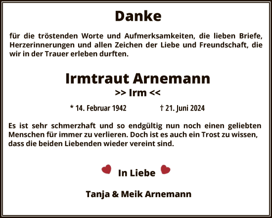 Todesanzeige von Irmtraut Arnemann von HNA