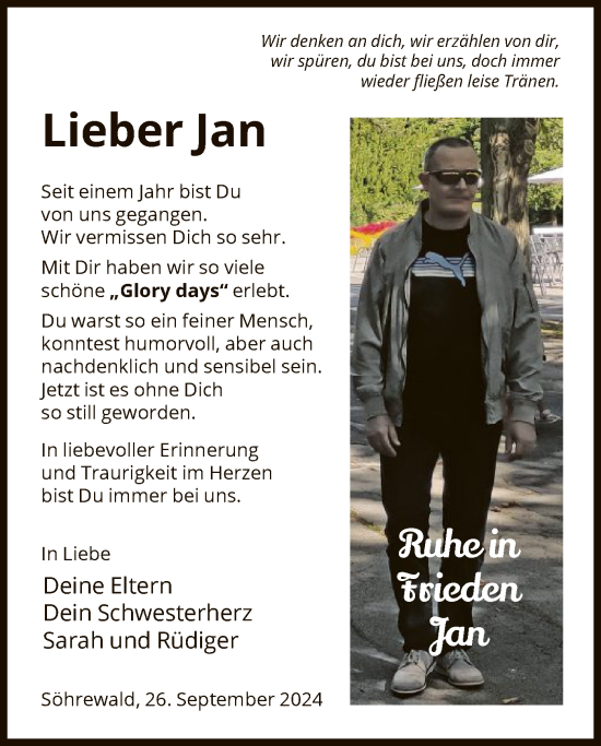 Todesanzeige von Jan  von HNA