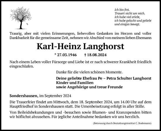 Todesanzeige von Karl-Heinz Langhorst von HNA