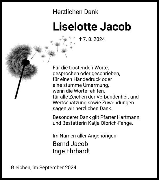 Todesanzeige von Liselotte Jacob von HNA