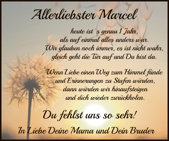 Todesanzeige von Marcel  von HNA
