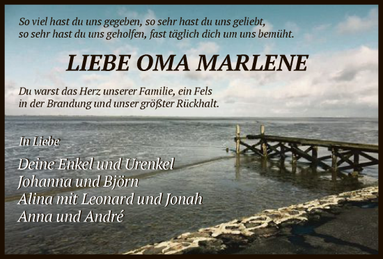 Todesanzeige von Marlene  von HNA