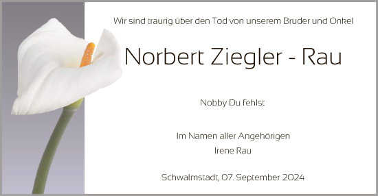Todesanzeige von Norbert Ziegler-Rau von HNA