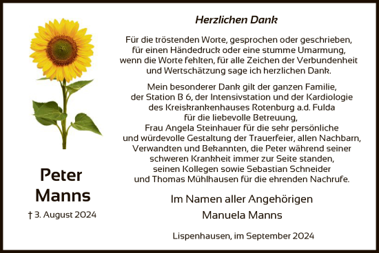 Todesanzeige von Peter Manns von HNA