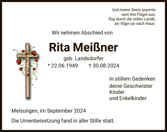 Todesanzeige von Rita Meißner von HNA
