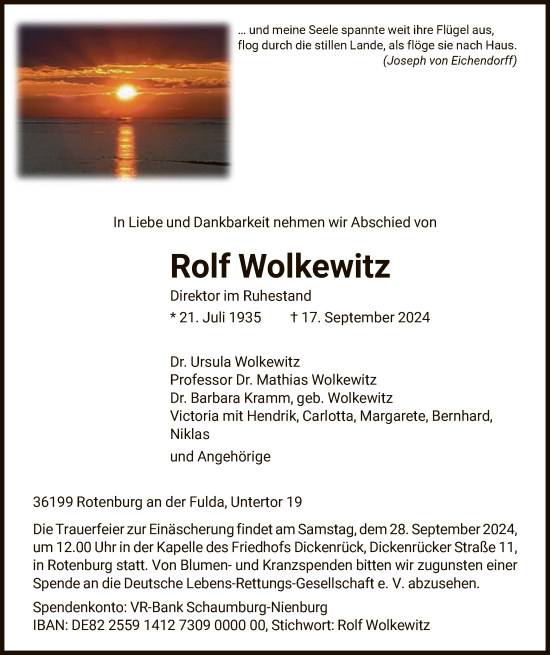 Todesanzeige von Rolf Wolkewitz von HNAHNA