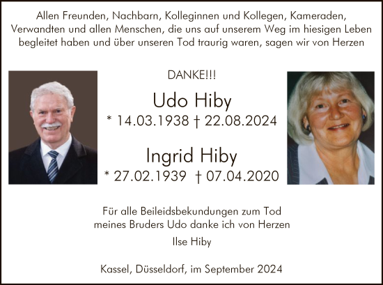 Todesanzeige von Udo und Ingrid Hiby von HNAHNA