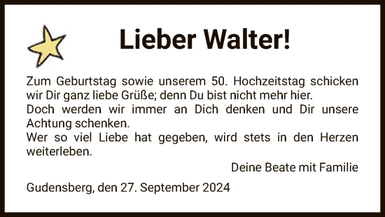 Todesanzeige von Walter  von HNA
