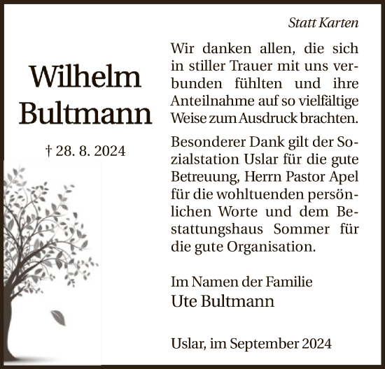 Todesanzeige von Wilhelm Bultmann von HNA