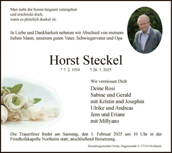 Todesanzeige von Horst Steckel von HNA