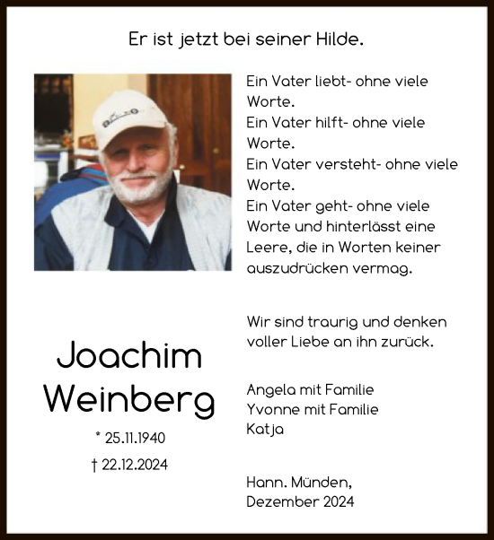 Todesanzeige von Joachim Weinberg von HNA