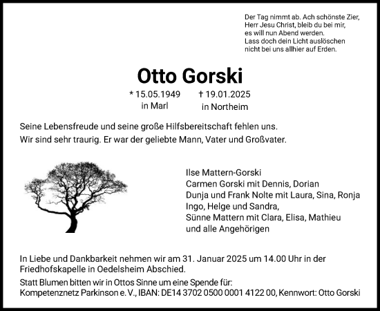 Todesanzeige von Otto Gorski von HNA