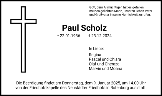 Todesanzeige von Paul Scholz von HNA