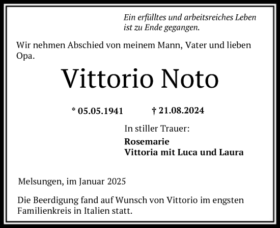 Todesanzeige von Vittorio Noto von HNA