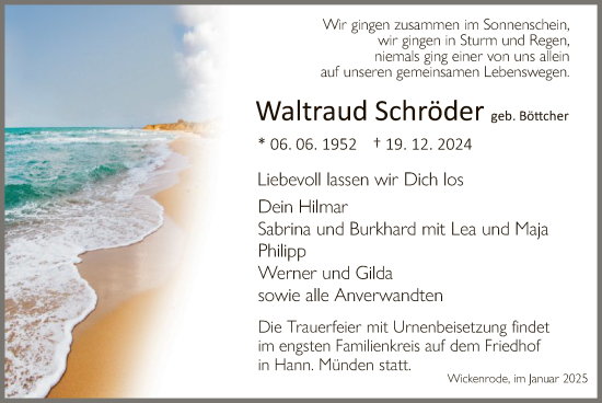 Todesanzeige von Waltraud Schröder von HNA