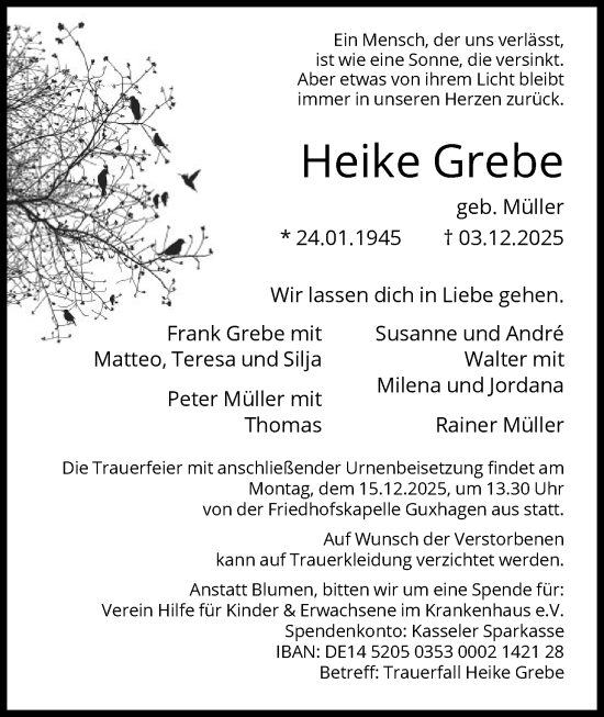 Todesanzeige von Heike Grebe von HNAHNA